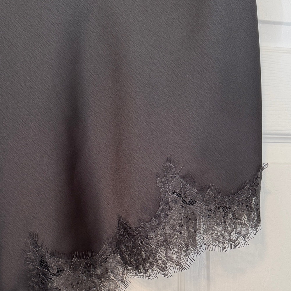 Zara Elegant Dark Gray Lace Trim Asymmetrical Skirt with Side Zip - Size L NWT - Picture 15 of 17